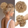 YOSILADY Messy Bun Hair Piece Human Hair Black Hair with Elastic Band Scrunchies Stretchy Fluffy Chignon Ponytail Hairpieces Updos for Women Girls (Golden Blonde, Curly)