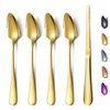Gold Grapefruit Spoons 5 Pieces Set, 4 Stainless Steel Grapefruit Spoon And 1 Grapefruit knife With Titanium Plating, Grapefruit Utensil Set, Serrated Edges Spoon pack of 5 (Gold)