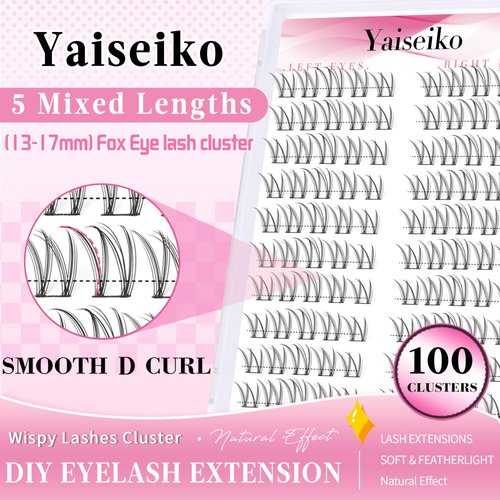 Natural Lash Clusters Left & Right Anime Eyelash Extensions Wispy DIY Cluster Lash Extensions D Curl Individual Lashes 13-17mm Eyelash Clusters 100pcs Manga Cluster Lashes