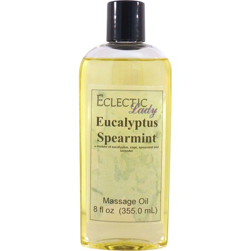 Eucalyptus Spearmint Massage Oil, 8 oz, With Sweet Almond Oil and Jojoba Oil, Preservative Free, Perfect for Aromatherapy and Relaxation