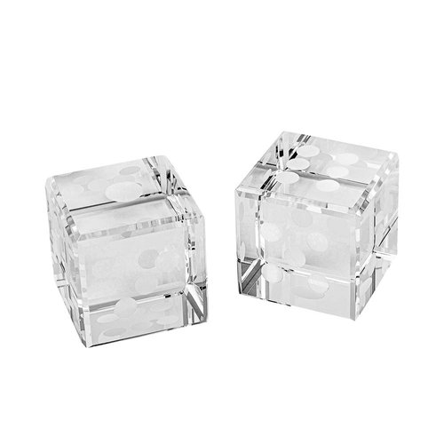 Amlong Crystal Pair of Crystal Dice Paperweight with White Dots 1.5 inch with Gift Box
