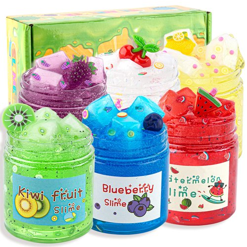 6 Pack Fruit Slime Kit, Clear Slime for Kids with Jelly Cube Slime Pack, Crunchy Slime Kit for Kids Party Favors, Birthday Christmas Easter Gift Slime Kit for Girls and Boys Ages 8-12 Kids Slime 600ML