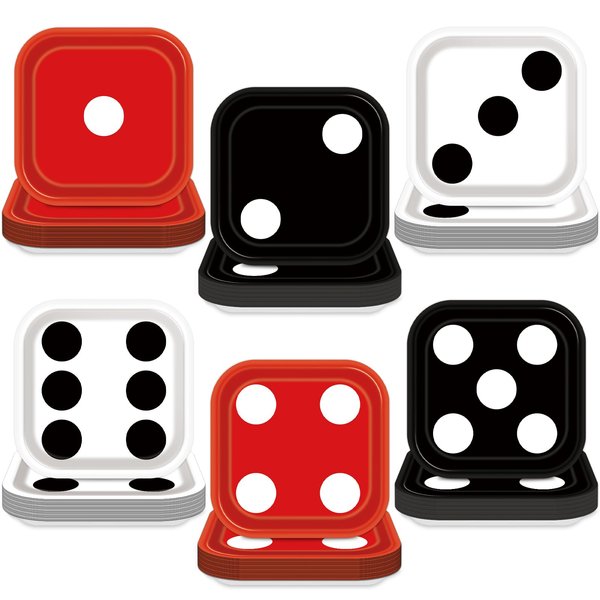 48PCS Dice Paper Plates Party Supplies Tableware Game Night Casino Themed Party Dinnerware for Las Vegas Party Themed Dice Square Plates Dish for Birthday Party Decorations Supplies Favor Poker Event