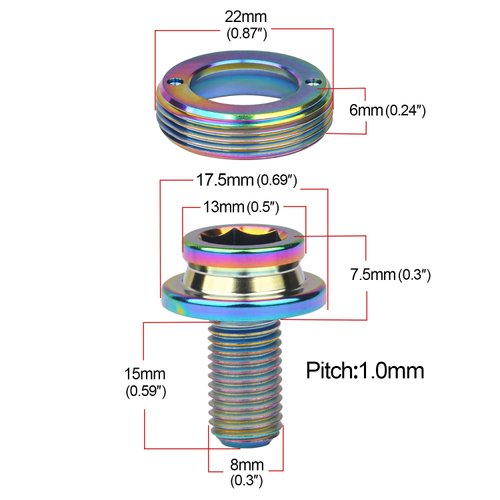 Wanyifa Titanium M8x15mm Bicycle Crank Arm Fixing Bolt with Cap for Square Taper Bottom Bracket Screws Pack of 2 (Rainbow)