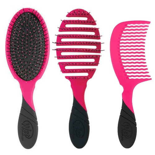 Wet Brush Pro - Original Detangler - Flex Dry - Detangler Comb Bundle. Includes: 1 Original Detangler Brush, 1 Flex-Dry Blow Drying Brush & 1 Detangler Comb in Matching Colors. (Pink)