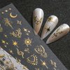 CHANGAR 8 Sheets Moon Star Nail Stickers for Nail Art Metallic Sun Totem Nail Decals Holographic Laser Gold Silver Nail Stickers Boho Sun Stars Moon Heart Nail Art Designs Decals for Women Nail Decora