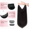 GOO GOO Wire Hair Extensions Human Hair, 1B Natural black Natural 14inch 75g, Invisible Wire Hair Extensions with Transparent, Seamless Fish Line Hairpiece