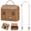 Wettarn Handmade Rattan Doll House Rattan House Shape Shoulder Bag Wicker Basket with Lid for Doll Toys Rattan Storage Basket Small Dollhouses Cute Woven Handcrafted Artwork Gift (Khaki)
