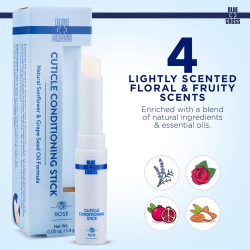 Blue Cross Professional Nail Care Nourishing Scented Cuticle Softener Oil Balm Conditioning Stick, Sunflower & Grape Seed Oil, Supports Dry + Damaged Cuticles, Travel Size, 0.05oz/1.4g, Rose