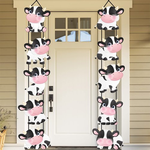 Cow Print Birthday Party Decorations, Farm Animal Cow Print Birthday Party Supplies for Indoor Home, Outdoor Banner Porch Sign