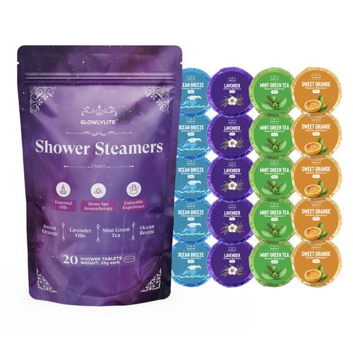 Glowlylite Shower Steamers Aromatherapy - 20 Packs Shower Bombs Essential Oils for Home Spa Bath, Self Care, Stress Relief (Purple)