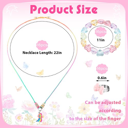 48 Pieces Girls Jewelry Set Adjustable Bracelets Necklaces and Rings Set Pretend Dress up Play Jewelry Birthday Party Favors Gifts for Little Girls Kids Toddler Child (Fresh Style)