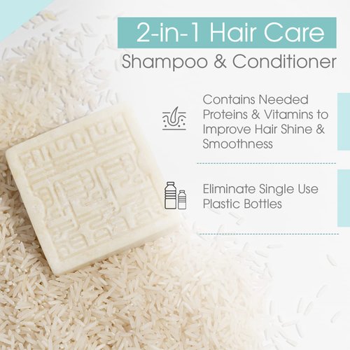 Thrivosh Rice Water for Hair Growth Shampoo Bar – 2 in 1 Shampoo and Conditioner Bar – pH Balanced Vegan Friendly Dry Shampoo Bar for All Hair Types – Anti-Loss and Repairing 100g