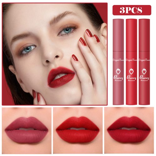 ZHISHUDL 3 Colors Matte Lip Stick Matte Nude Lipstick Set,Long Lasting Waterproof Non-Stick Cup Nude Lip Stick,Lip Stain Makeup Set for Women - Set B