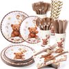 Bokon 200 Pieces Bear Baby Shower Decorations for 25 Guests Baby Shower Paper Plates Napkins Sets Bear Baby Shower Theme Party Supplies Including Plates Cups Spoons Napkins Knife Forks Straws