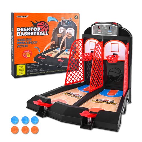 Desktop Basketball Shooting Arcade Game with 6 Balls (3 Orange/3 Blue) Plastic Tabletop Baskball Toy for Kids and Adults Shot Creator 1 to 2 Players Mini Catapult Board Game Indoor Sports Activity