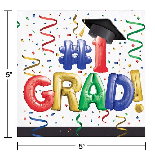 Creative Converting # 1 Grad Beverage Napkins, 5", Multi-colored