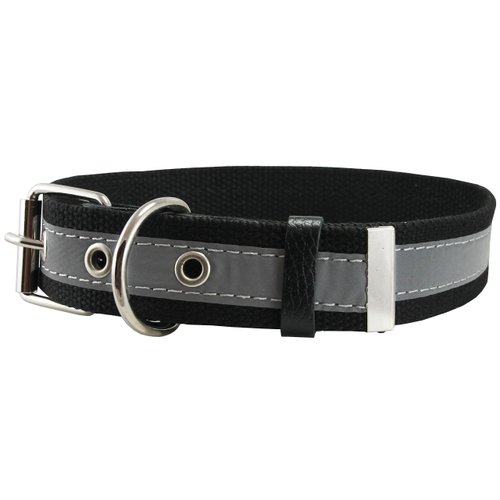 Cotton Web/Leather Reflective Dog Collar 18" Long 3/4" Wide Fits 12"-16" Neck, Poodle, Spaniel