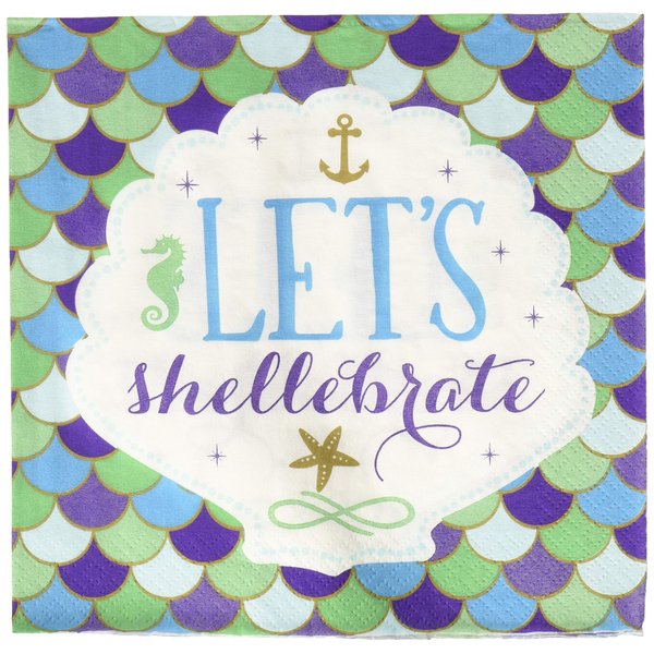 amscan 511975 Luncheon Napkins | Mermaid Wishes Collection | 6.5" x 6.5" | 16 pcs | Birthday, Multicolor