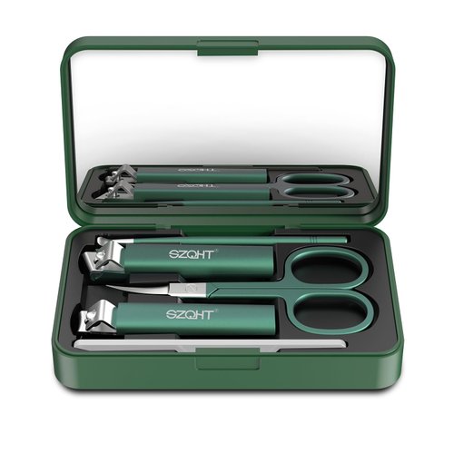 Nice Nail Clipper Set,5-in-1 Premium Grooming Set:,Nail File, Ear Pick, Facial Hair Scissors, and Mirror in Elegant Storage Box Manicure Set Nail Clippers Pedicure Kit,Slant Edg Toenail Clipper