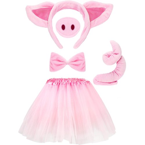 WILLBOND Pig Costume Set Tutu Skirt Costume Set Animal Fancy Costume Kit Accessories Pig Ears Nose Tail Bow Tie Tutu Skirt for Kids Halloween Cosplay Carnival(M)
