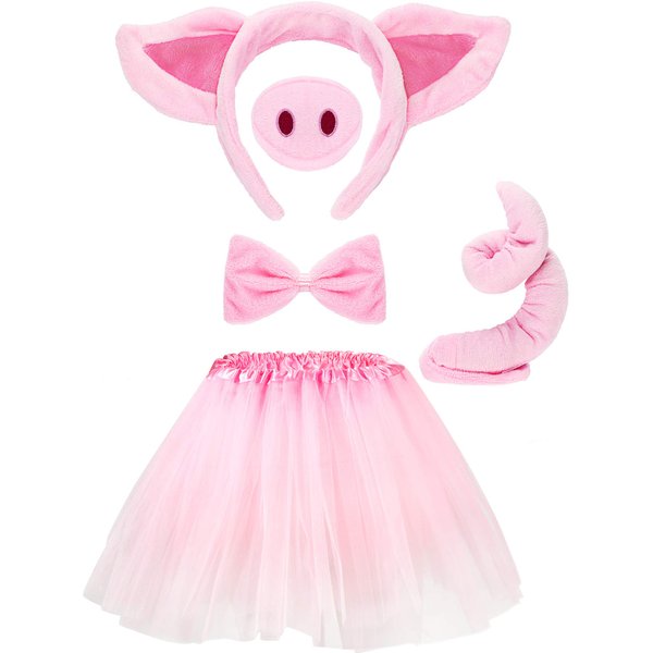 WILLBOND Pig Costume Set Tutu Skirt Costume Set Animal Fancy Costume Kit Accessories Pig Ears Nose Tail Bow Tie Tutu Skirt for Kids Halloween Cosplay Carnival(M)