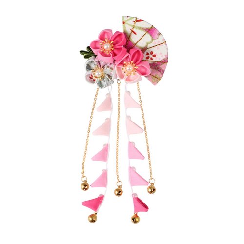 Minkissy Japanese Style Hair Clip Long Tassel Hair Ornament Tie Band Clip Flower Hairpin Womens Girls Hair Decoration for Bridal Wedding Pink