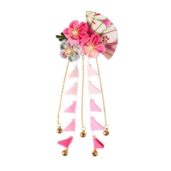 Minkissy Japanese Style Hair Clip Long Tassel Hair Ornament Tie Band Clip Flower Hairpin Womens Girls Hair Decoration for Bridal Wedding Pink