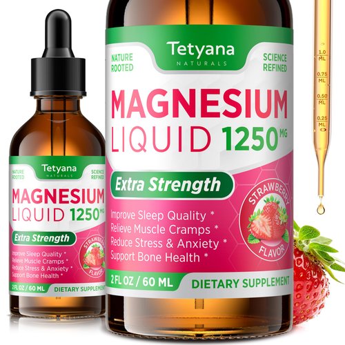 Magnesium Glycinate and Citrate Liquid for Women: 1250mg Magnesium, Vitamin B6, D3, K2, &amp; L-Thean...