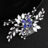 Aimimier Bridal Hair Comb for Women Crystal and Pearl Side Comb for Wedding Leaf Headpiece with Marquise Bridesmaid Hair Jewelry Prom Party Festival Headdress(Silver/Blue)