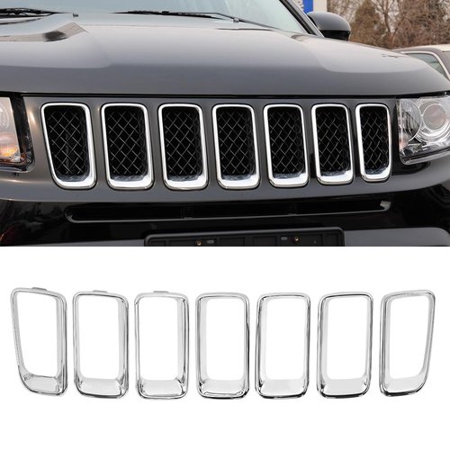 COOL STAR 68109865AA 7PCS Chrome Grille Trim Molding Insert Compatible with Jeep Compass 2011 2012 2013 2014 2015 2016 2017 CH1210111