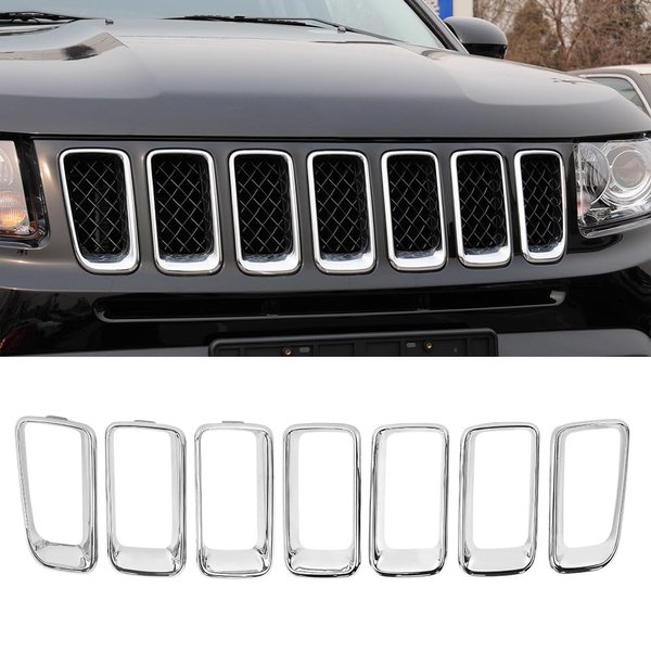 COOL STAR 68109865AA 7PCS Chrome Grille Trim Molding Insert Compatible with Jeep Compass 2011 2012 2013 2014 2015 2016 2017 CH1210111