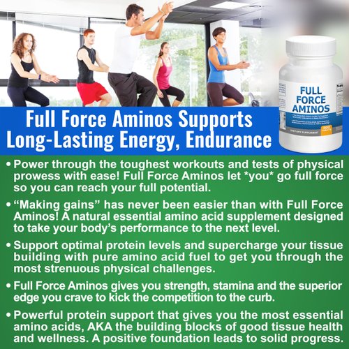 Full Force Amino Acid Supplement, Tissue Building Essential Amino Acids for Workout Recovery. Amino Acids for Performance 5000mg 200 EAA BCAA Tablets