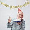 Wow You're Old Banner, 40th 50th Birthday Party Decorations, 60th 70th Sign Backdrop, 80th 90th Supplies (Gold Glitter)