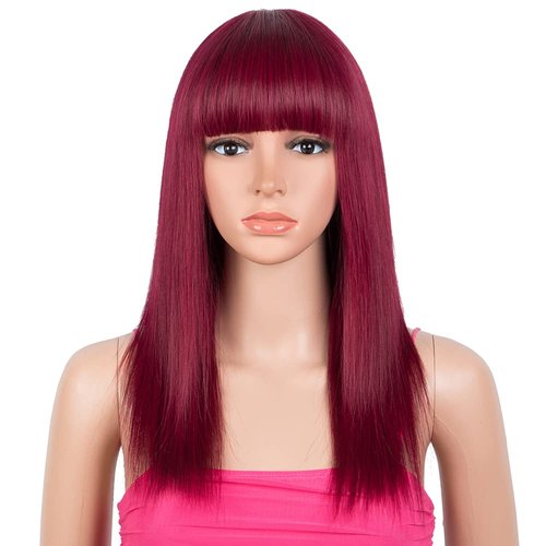Rebecca Fashion #27 Honey Blonde Straight Human Hair Wig with Bangs Ombre Brown Honey Blonde Wigs for Women Glueless Wigs for Beginners, Lazy Girls, Office Worker 14 Inch