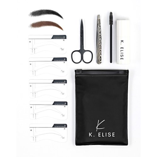 Eyebrow Stamp Stencil Kit w/Free Eyebrow Shaping Tweezer, Spoolie and Scissors Included| Perfect Eyebrow Stencil Kit for One Step Eyebrow Shaping | Waterproof and Long Lasting Powder Finish (Brown)