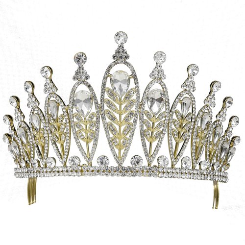 Janefashions Elegant Floral Clear Crystal Rhinestone Tiara Crown Bridal Prom Pageant T11885 Gold
