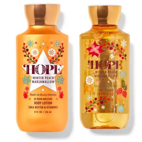 Bath and Body Works Gift Set of 10 oz Shower Gel and 8 oz Lotion (Hope Winter Peach Marshmallow), Multicolor