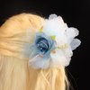 Rannyrena Acrylic Claw Hair Clip with Flower Elegant Handmade Floral Hair Piece Faux Rose Flower Hair Accessory for Wedding Festival Everyday (Blue)