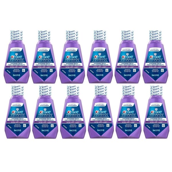 Crest Pro-Health Advanced Anticavity Fluoride Mouthwash/Rinse, Alcohol Free, Travel Size 36 ml,1.22 Fl Oz (Pack of 12)