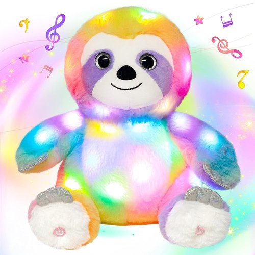 Hopearl LED Musical Sloth Colorful Stuffed Animal Lighting Up Singing Plush Toy Three Toed Sloth ...