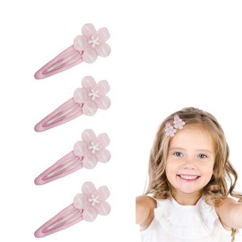 2 Pairs Pink Flower Hair Clips for Girls Women, Cute Cherry Flower Hair Barrettes Metal Snap Hair Clips for Bangs Fringes Wedding Flower Hair Accessories Gifts for Women Girls