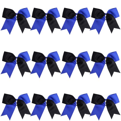 8 Inch 2 Colors Jumbo Cheerleader Bows Ponytail Holder Cheerleading Bows Hair (Royal blue/Black)