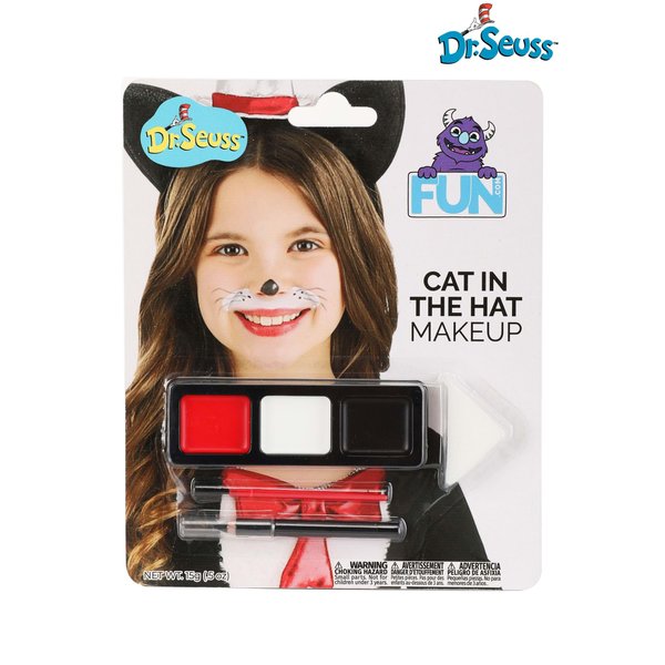 Dr. Seuss Cat In The Hat Makeup Kit for Halloween, Cream Costume Makeup, 3-Color Tray