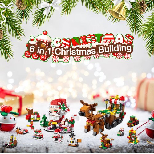 Calendar 2024 Christmas Building Blocks Set, 6 IN 1 Christmas Toys, Building Blocks Toys Holiday Countdown Calendars, Ideas Gift for for Teens Boys Girls 6-12 Year (Small Santa)