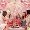 Rose Gold Birthday Decorations for Girls,Happy Birthday Party Decorations for Women,Rose Gold Fringe Curtain,Happy Birthday Banner Confetti Balloons Heart Foil Balloons for Birthday Princess Party