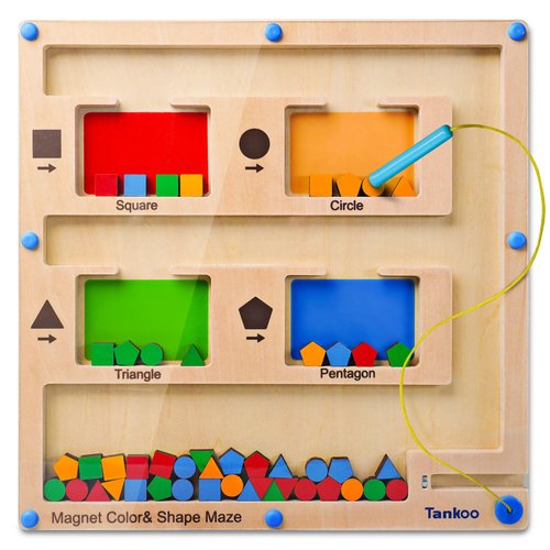 Tankoo Magnetic Color & Shape Matching Maze for Toddlers 1 2 3 Years Old, Montessori Wooden Puzzle Motor Skills Activity, Kid Magnet Busy Board Game 1-5 Boy Girl Preschool Learning Travel Gifts