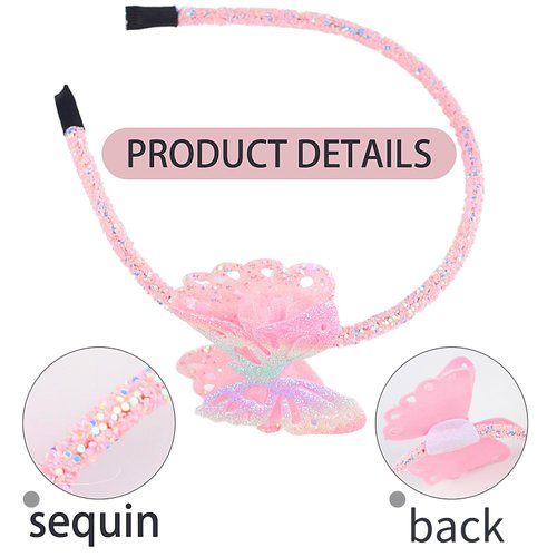 XIELIME Pink Glitter Butterfly Headband, 1PCS - Girls Women Hair Accessories with Sequin Butterfly Shaped Hair Hoop, One Size Fits Most, Durable Material, Suitable for Party Favors, School, Ceremonies