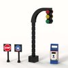 Building Bricks Toys City Town Village Street Main Road Arch Traffic Light, Stop Sign, Bus Stop, Post Box, Road Sign, 4 PCS Playset. for Kids 4+ Plastic