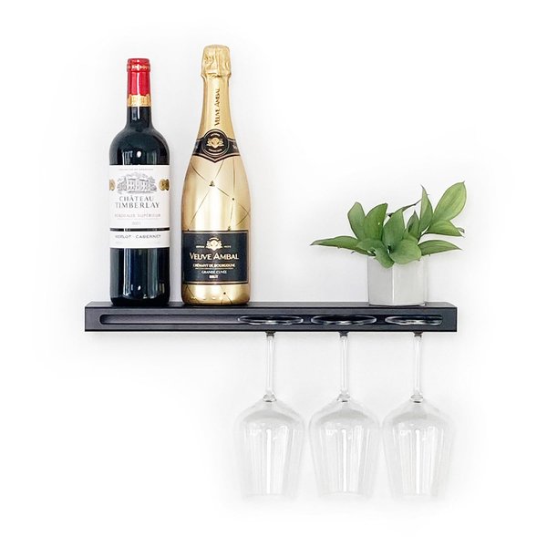 xympo Wall Mounted Wine Rack, Metal Floating Bar Shelf with Bottle and Glass Holder for Liquor Storage